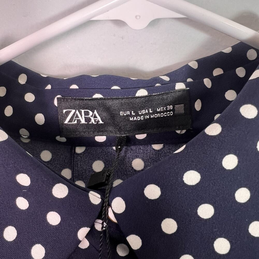 NWT Zara Womens Blue White Polka Dot Long Sleeve Pullover tunic Sz L Boho Preppy - Picture 5 of 9